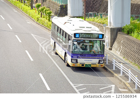 Keio bus stops at the Monorail Matsugaya Station bus stop 125586934