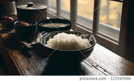 米飯和味噌湯的簡單餐食 125587006