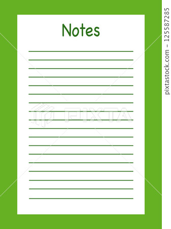 Blank white notes page with green lines, on a green background, vector 125587285