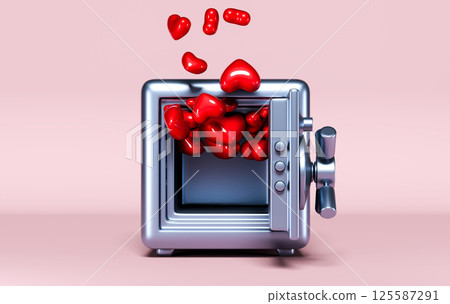3D Safe Full of Red Hearts on Pink Background 3D Safe Full of Red Hearts on Pink Background 125587291