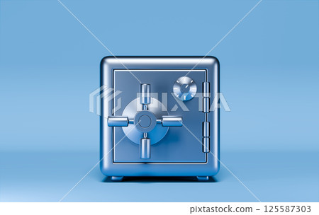 Closed Metallic Safe on Blue Background 125587303
