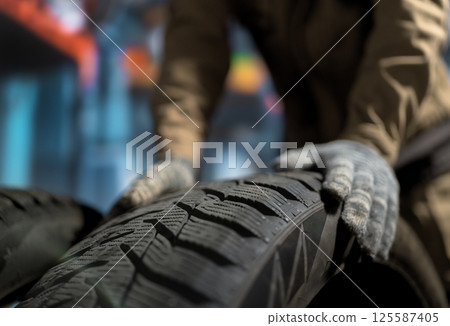 mechanic changing a wheel mechanic changing a wheel 125587405