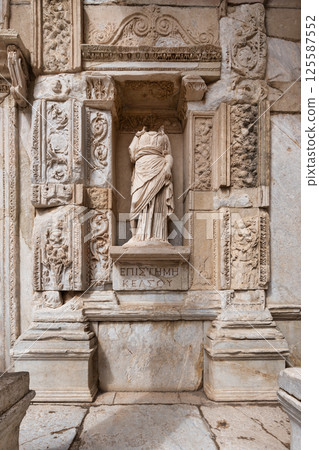 Statue of Episteme in the Library of Celsus at Ephesus, Izmir Province, Turkey showcasing ancient architectural beauty 125587552