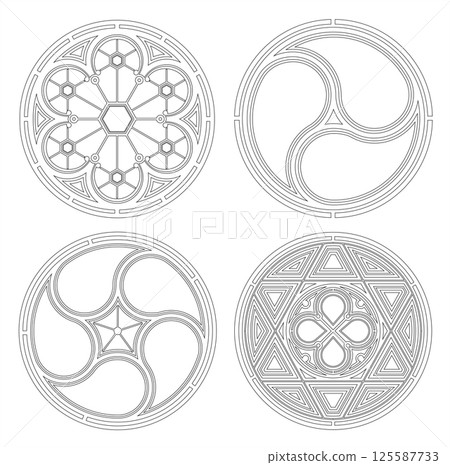 Gothic round window outline template coloring Gothic round window outline template coloring 125587733