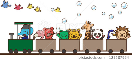 An illustration of animals having fun on a train An illustration of animals having fun on a train 125587934