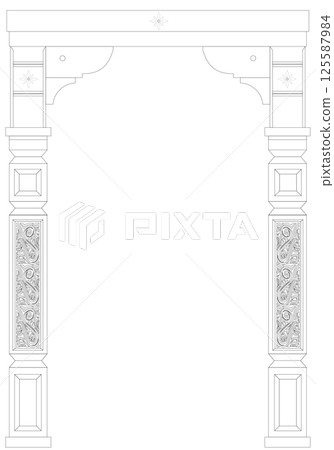 Classic wooden arch and pillars background 125587984