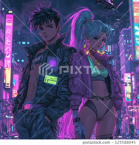 Retro 80s Couple Dancing Under Disco Ball in Neon Club  AI Generated Retro 80s Couple Dancing Under Disco Ball in Neon Club  AI Generated 125588045