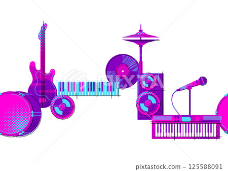 Pattern with musical items. Music party or rock concert background. Image for design. Pattern with musical items. Music party or rock concert background. Image for design. 125588091