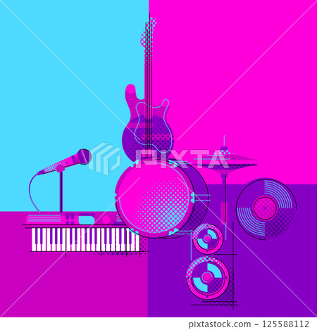 Background with musical items. Music party or rock concert illustration. 125588112
