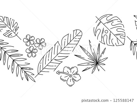 Pattern with stylized palm leaves. Decorative image of tropical foliage and plants. 125588147