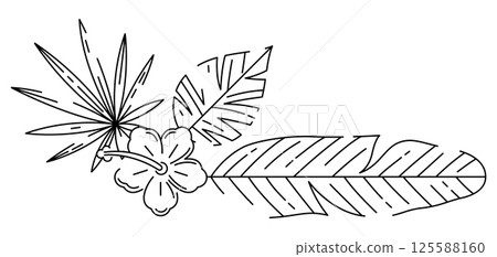 Corner with stylized palm leaves. Decorative image of tropical foliage and plants. 125588160