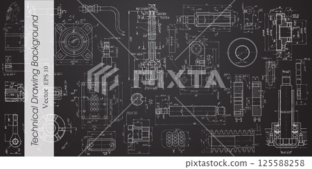 Technical drawing background .Mechanical Engineering drawing. 125588258