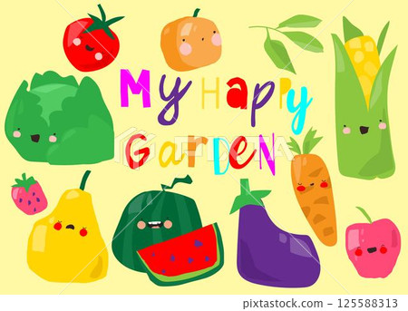 Set of Cute Cartoon Fruits and Vegetables Set of Cute Cartoon Fruits and Vegetables 125588313