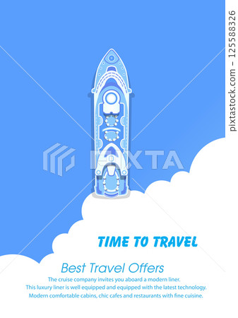 Cruise ship, view from above .Advertising banner for holiday travel and vacations .Summer vacation .Sea Ocean. 125588326
