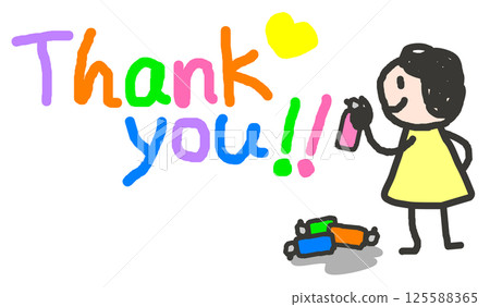 Illustration of a child writing and expressing gratitude in English Illustration of a child writing and expressing gratitude in English 125588365