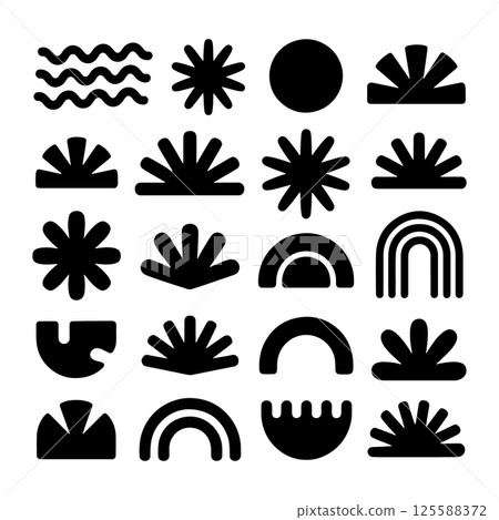 Minimalistic Boho Nature Icon Grid. A minimalistic boho nature icon grid with evenly spaced abstract symbols like rainbows, plants, and waves, ideal for modern design elements and branding. Minimalistic Boho Nature Icon Grid. A minimalistic boho nature icon grid with evenly spaced abstract symbols like rainbows, plants, and waves, ideal for modern design elements and branding. 125588372