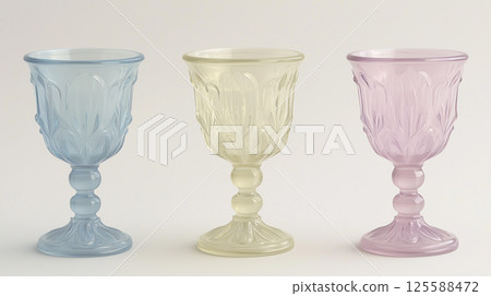 Three vintage glass goblets collection in pastel colors 125588472