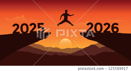 man jumping over a cliff from 2025 to 2026 vector ilustration man jumping over a cliff from 2025 to 2026 vector ilustration 125589917