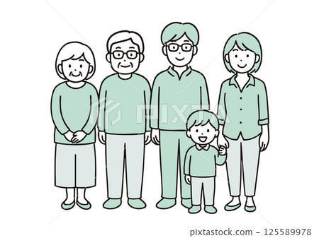 Illustration of a three-generation family smiling side by side 125589978