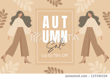 Autumn sale poster flat vector illustration. 125590104