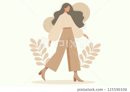 Faceless girl in pastel colors flat vector illustration. Faceless girl in pastel colors flat vector illustration. 125590108