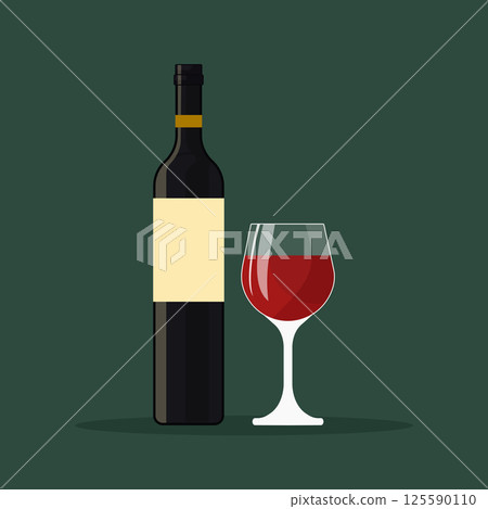 Red wine glass and bottle flat vector illustration isolated. Red wine glass and bottle flat vector illustration isolated. 125590110