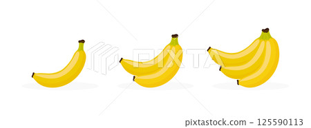Set of bananas flat vector illustration isolated on white background. Set of bananas flat vector illustration isolated on white background. 125590113