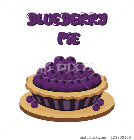 Blueberry Pie Flat Vector Illustration Isolated on White Background 125590199
