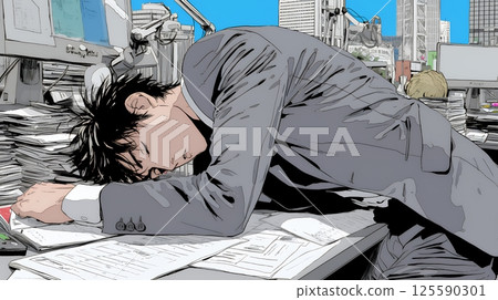 精疲力竭的商人在辦公桌前嘆氣 125590301