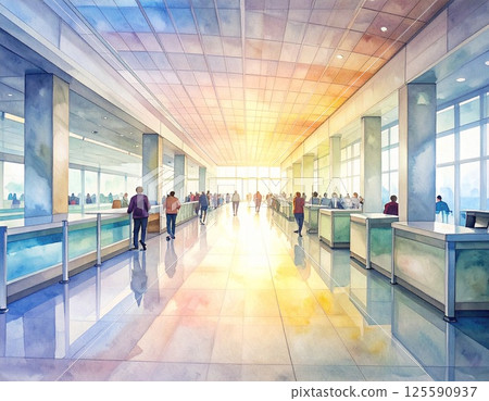 Morning sunlight streaming into the airport immigration checkpoint 125590937