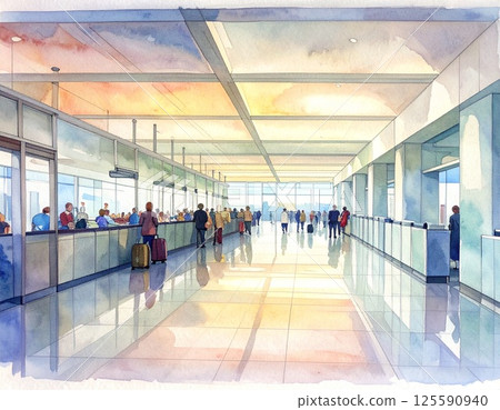 Morning sunlight streaming into the airport immigration checkpoint 125590940