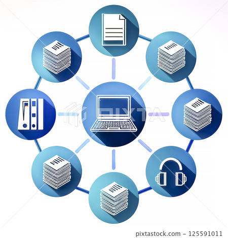 Image material of a laptop and various data 125591011