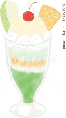 Hand-drawn illustration of a melon parfait 125591015
