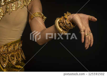 close detail of Khmer apsara  performer of traditional dance in cambodia 125591502