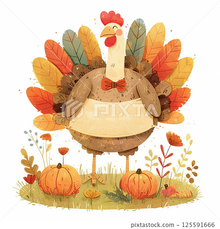 Turkey displays excitement for autumn festivities with colorful foliage and pumpkins in the background 125591666