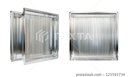 Transparent glass block for interior design. Aesthetic and modern shape of textured. Building assortment for home, bathroom and office. 3D render Transparent glass block for interior design. Aesthetic and modern shape of textured. Building assortment for home, bathroom and office. 3D render 125591734