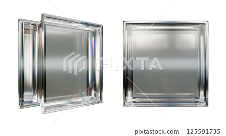 Transparent glass block for interior design. Aesthetic and modern shape of textured.  Building assortment for home, bathroom and office. 3D render 125591735