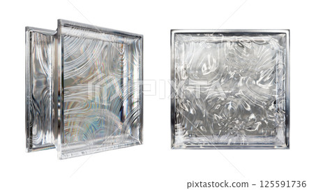 Transparent glass block for interior design. Aesthetic and modern shape of textured.  Building assortment for home, bathroom and office. 3D render 125591736