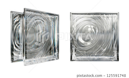 Transparent glass block for interior design. Aesthetic and modern shape of textured.  Building assortment for home, bathroom and office. 3D render 125591748