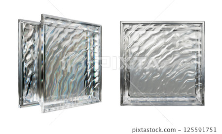 Transparent glass block for interior design. Aesthetic and modern shape of textured.  Building assortment for home, bathroom and office. 3D render 125591751