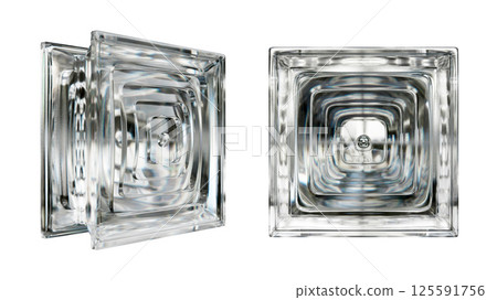Transparent glass block for interior design. Aesthetic and modern shape of textured.  Building assortment for home, bathroom and office. 3D render 125591756