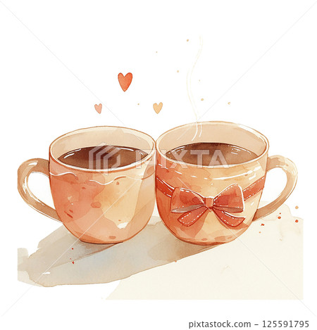 Coffee cups with hearts symbolizing love and connection in a cozy setting 125591795