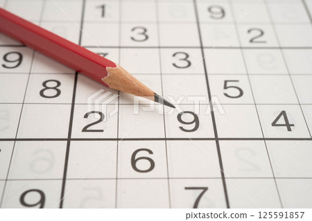 Puzzle game with pencil for practice skill. 125591857