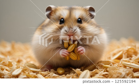 Hamster Stuffing Cheeks Full of Treats Greedy and Adorable Food Hoarding Hamster Stuffing Cheeks Full of Treats Greedy and Adorable Food Hoarding 125592194
