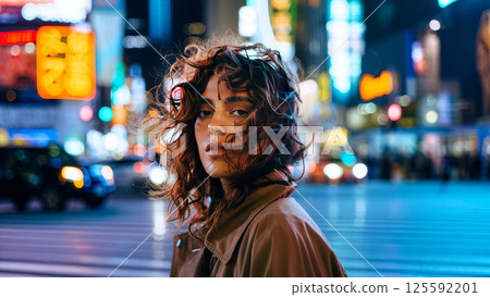 Beautiful woman in the middle of the busy street Beautiful woman in the middle of the busy street 125592201