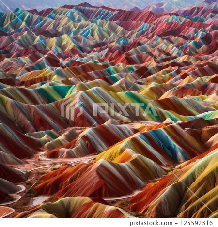 Vivid Colors of Zhangye Danxia's Rainbow Mountains Vivid Colors of Zhangye Danxia's Rainbow Mountains 125592316
