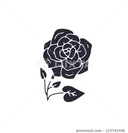 Hand drawn black silhouette of rose flower Hand drawn black silhouette of rose flower 125592486