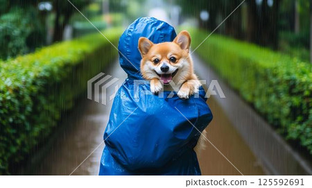 A smiling Shiba Inu even on a rainy day 125592691