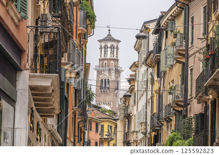 San zeno tower view from verona old town city street italy 125592823