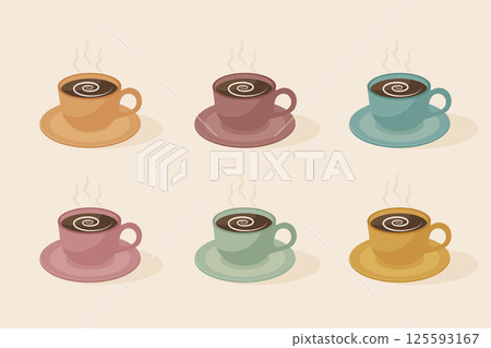 coffee cup set in retro vintage colors flat vector illustration coffee cup set in retro vintage colors flat vector illustration 125593167